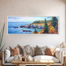 Acadia National Park, Framed Canvas Print, Acadia Watercolor Painting, Extra Wide Panoramic Wall Art, Horizontal Mountain Landscape Painting