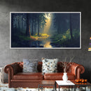 Sun Shines Through The Forest Trees, Framed Canvas Print, Fantasy Landscape Painting, Forest Landscape Oil Painting Print, Living Room Decor
