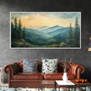 Minimalist Watercolor Painting Print of The Blue Ridge Mountains, Framed Canvas Print, Modern Landscape Painting