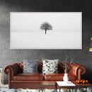 Footprints In the Snow Lead To a Lone Dead Tree - Framed Canvas Print - Ready To Hang Art - Moody Wall Art - Black and White Photography Print