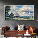 Rustic Old Barn Painting Framed Canvas Print Panoramic Rural Landscape Primitive Art Farmhouse Home Decor Barn Wall Art Ready To Hang
