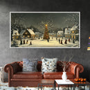 Festive Christmas Village Wall Art Framed Canvas Print, Festive Christmas Street Scene, Cozy Christmas Wall Art, Ready To Hang Xmas Decor