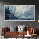 Pirate Ship Off The Coast, Framed Canvas Print, Wood Framed Art, Nautical Decor, Sailboat Painting