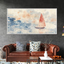 Sailboat sails at Dawn Framed Canvas Print - Nautical Decor - Coastal Decor - Neutral Seascapes Painting - Modern Wall Art