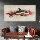 Wabi Sabi Waves and Dolphin Canvas Print, Entryway Decor, Cute Dolphin Wall Hangings for Bathroom Decor, Sea Life Wall Art, Dolphin Painting