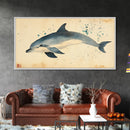 Retro Minimalist Dolphin Painting, Dolphin Home Decor, Framed Canvas Print, Nautical Decor, Elegan Japanese Style Artwork, Wabi Sabi Art