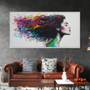 She Has Rainbow Waves in Her Flowing Hair - Portrait of a Woman - Framed Canvas Print - Pop Art - Loft Decor - Statement Piece Art