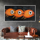 Retro 19th Century Folk Art Canvas Print, Funny Gold Fish Painting, Folk Art Painting, Whimsical Wall Art, Gold Fish Wall Art