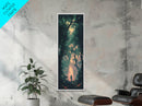 Forest at Dusk Painting Framed Canvas Print Long Narrow Wall Art, Rustic Decor Above Couch Art, Tall Skinny Art Gift Idea Christmas
