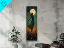 Moonlight goddess painting mystical framed canvas print, ethereal night scene, boho wall art, spiritual bedroom decor, wildflower moon art