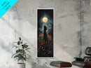Moonlight silhouette painting mysterious framed canvas print, dark romance art, moonlit field wall decor, spiritual night scene art