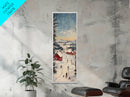 Snowy village painting peaceful Christmas scene framed canvas print, winter wonderland town, cozy holiday decor wall art gift idea