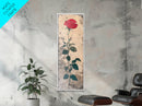 Red Rose Art Print Canvas Print, Japanese Inspired Rose Painting, Long Narrow Wall Art, Tall Skinny Art, Framed Canvas Print, Boho Wall Art