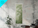 Misty Green Botanical Scene - Framed Canvas Print Showcasing Wabi Sabi Art Style with Tranquil Tree Landscape