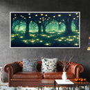Fireflies At Night In A Fantasy Forest,  Framed Ready To Hang Canvas Print, beautiful wall art, guest room decor