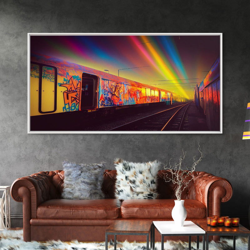 Box car graffiti art, wall decor, train box car, ready to hang canvas print wall art, rainbow train wall art