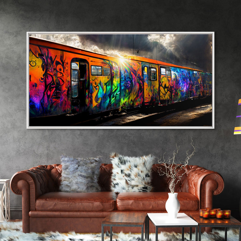 Box car graffiti art, wall decor, train box car, ready to hang canvas print wall art, rainbow train wall art