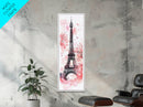 Eiffel Tower Wall Art Framed Canvas Print, Cherry Blossom Painting Vertical Paris Decor, Pink Dorm Art, French Travel-Inspired Gift