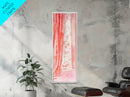 Curtain Reflection Canvas Print, soft floral vintage curtain painting with romantic pink tones, elegant tall skinny wall art for bedroom.