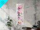 Summer Hats Canvas Print, coastal cowgirl wall art with pastel pink and beige hat patterns, rustic vertical wall art for living spaces.