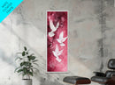 White Doves Canvas Print - Angel Art Prints on Burgundy Background, Symbolic Bird Art, Light Pink Abstract Vertical Wall Decor