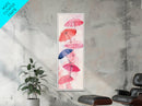Vibrant Umbrellas Framed Canvas Print in Pink Orange Wall Art Style Perfect Whimsical Vertical Art for Dorm or Playful Decor