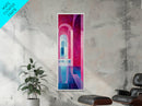 Geometric Archway Framed Canvas Print, Abstract Pink and Blue Whimsical Art, Skinny Vertical Wall Art for Modern Living Room Decor