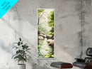 Tranquil Waterfall Scene Framed Canvas Print Green Wall Art Botanical Prints Vertical Landscape Art Above Bed Living Room Decor