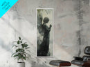 Watercolor Angel Canvas Print with Elegant Moody Design, Dark Angels Wall Art Gift Idea, Vertical Bedroom Zen Art Piece