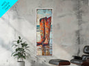 Rustic Cowboy Boots Canvas Print, Coastal Cowgirl Wall Art, Farmhouse Rustic Decor, Western Style Vertical Skinny Artwork