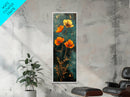 Elegant Poppy Bouquet Framed Canvas Print | California Poppy Art | Botanical Prints | Vertical Art | Rustic Wall Art | Fall Decor
