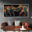 Vibrant Mosaic Bulls Canvas Print Colorful Geometric Wall Art Rustic Decor Living Room Art Tall Narrow Art Bull and Bear Art