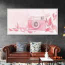 Retro Pink Camera Canvas Print | Whimsical Photography Wall Art | Light Pink Modern Decor | Unique Living Room Artwork | Gift Idea