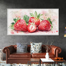 Strawberry Still Life Canvas Print - Bright Red Fruit Rustic Kitchen Art Food Review Artwork Light Pink Wall Art Rustic Decor