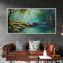 Serene Waterfall Landscape Framed Canvas Print Above Sofa Rustic Decor Living Room Art Peaceful Nature Scene Artwork Farmhouse Wall Art