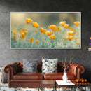 Golden Poppy Floral Canvas Print California Wildflower Art Botanical Wall Decor Rustic Style Extra Wide Horizontal Landscape Art