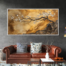 Framed Canvas Print of Golden Cherry Blossom Art in Chinoiserie Style with Metallic Details, Elegant Botanical Wall Art Gift