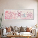 Hand-Painted Snowflake Art Canvas Print, Christmas Rustic Winter Wall Decor, Light Pink Abstract Artwork, Cozy Living Room Art Gift