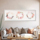 Wildflower Wreath Painting Framed Canvas Print in Pastel Pink and Green, Vertical Rustic Farmhouse Artwork, Botanical Gift Idea