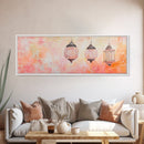 Moroccan Lanterns Canvas Print Pink Orange Wall Art Boho Decor Rustic Living Room Artwork Horizontal Farmhouse Style Gift Idea