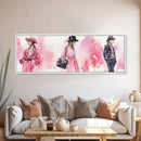 Fashion Illustration Wall Art, Framed Canvas Print, Light Pink and Black Modern Style, Above Sofa Artwork, Whimsical Statement Piece