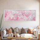 Delicate Snowflake Art Framed Canvas Print Light Pink Wall Art Minimalist Winter Décor Bedroom Living Room Artwork Horizontal Gift