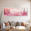 Framed Canvas Print of Enchanting Forest at Dusk Painting with Moody Pink Hues Ideal as Living Room or Guest Room Horizontal Wall Art
