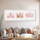 Framed Canvas Print of Elegant Crowns in Pink and Gold Perfect Gift Idea or Dorm Room Light Pink Wall Art with Royal Aesthetic