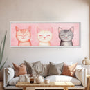 Framed Canvas Print of Whimsical Cat Portraits in Pink Shades Featuring Cute Wall Art for Pet Lovers’ Room or Playful Dorm Decor