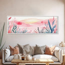 Wildflower Horizon Canvas Print, Light Pink Coastal Landscape Art, Panoramic Wall Art, Above Sofa Decor, Nature-Inspired Artwork