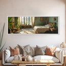 Minimalist Bedroom Serenity Framed Canvas Print, Wabi Sabi Botanical Art, Rustic Farmhouse Bedroom Decor, Light Filled Sage Green Artwork