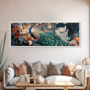 Vibrant Peacock Framed Canvas Print Mosaic Wall Art Boho Style Rustic Decor Above Sofa Art Living Room Statement Piece