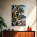 Vibrant Palm Tree Beach Framed Canvas Print – Coastal Decor Wall Art, Hawaiian Landscape Painting, Tropical Nautical Wall Art