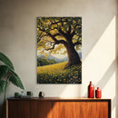 Vibrant Meadow Tree Canvas Print Rustic Wall Art Wildflower Landscape Painting Living Room Artwork Above Sofa Art Fall Decor